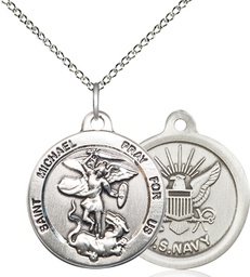 [0342SS6/18SS] Sterling Silver Saint Michael Navy Pendant on a 18 inch Sterling Silver Light Curb chain