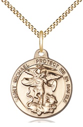 [0344GF/18G] 14kt Gold Filled Saint Michael the Archangel Pendant on a 18 inch Gold Plate Light Curb chain