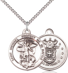 [0344SS1/18S] Sterling Silver Saint Michael Air Force Pendant on a 18 inch Light Rhodium Light Curb chain