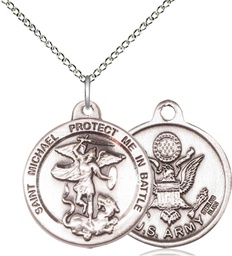 [0344SS2/18SS] Sterling Silver Saint Michael Army Pendant on a 18 inch Sterling Silver Light Curb chain