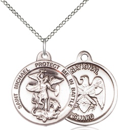 [0344SS5/18SS] Sterling Silver Saint Michael National Guard Pendant on a 18 inch Sterling Silver Light Curb chain