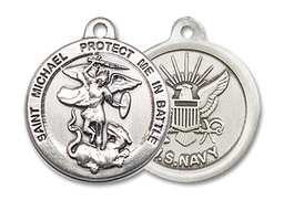 [0344SS6] Sterling Silver Saint Michael Navy Medal