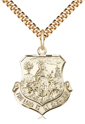 [0345GF/24G] 14kt Gold Filled Lord Is My Shepherd Pendant on a 24 inch Gold Plate Heavy Curb chain
