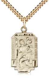 [4209GF/24G] 14kt Gold Filled Saint Christopher Pendant on a 24 inch Gold Plate Heavy Curb chain