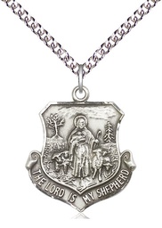 [0345SS/24SS] Sterling Silver Lord Is My Shepherd Pendant on a 24 inch Sterling Silver Heavy Curb chain