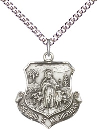 [0345SS/24SS] Sterling Silver Lord Is My Shepherd Pendant on a 24 inch Sterling Silver Heavy Curb chain