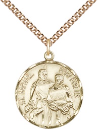 [0409GF/24GF] 14kt Gold Filled Saint Raphael Pendant on a 24 inch Gold Filled Heavy Curb chain