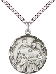 [0409SS/24SS] Sterling Silver Saint Raphael Pendant on a 24 inch Sterling Silver Heavy Curb chain