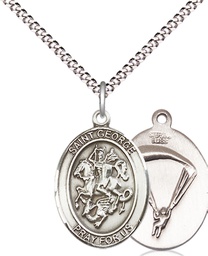 [8040SS7/18S] Sterling Silver Saint George Paratrooper Pendant on a 18 inch Light Rhodium Light Curb chain