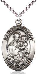 [0421SS/24SS] Sterling Silver Saint Anthony Pendant on a 24 inch Sterling Silver Heavy Curb chain