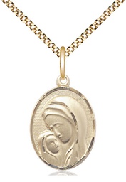 [0447GF/18G] 14kt Gold Filled Madonna &amp; Child Pendant on a 18 inch Gold Plate Light Curb chain