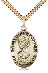 [4020GF/24G] 14kt Gold Filled Saint Christopher Pendant on a 24 inch Gold Plate Heavy Curb chain