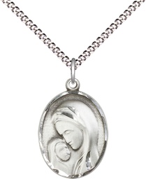 [0447SS/18S] Sterling Silver Madonna &amp; Child Pendant on a 18 inch Light Rhodium Light Curb chain