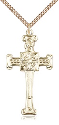 [0479YGF/24GF] 14kt Gold Filled Cross Pendant on a 24 inch Gold Filled Heavy Curb chain