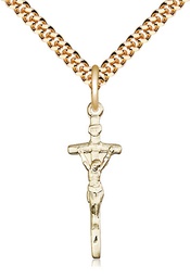 [0563GF/24G] 14kt Gold Filled Papal Crucifix Pendant on a 24 inch Gold Plate Heavy Curb chain