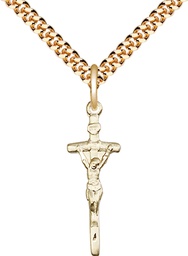 [0563GF/24G] 14kt Gold Filled Papal Crucifix Pendant on a 24 inch Gold Plate Heavy Curb chain