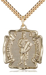 [5445GF/24G] 14kt Gold Filled Saint Florian Pendant on a 24 inch Gold Plate Heavy Curb chain