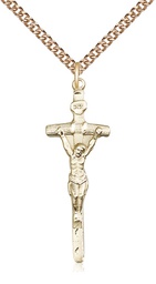 [0564GF/24GF] 14kt Gold Filled Papal Crucifix Pendant on a 24 inch Gold Filled Heavy Curb chain
