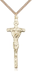 [0565GF/24GF] 14kt Gold Filled Papal Crucifix Pendant on a 24 inch Gold Filled Heavy Curb chain