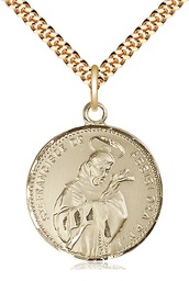 [0101GF/24G] 14kt Gold Filled Saint Francis of Assisi Pendant on a 24 inch Gold Plate Heavy Curb chain