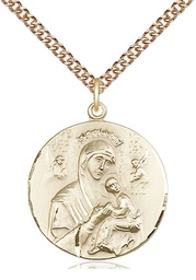 [0567GF/24GF] 14kt Gold Filled Our Lady of Perpetual Help Pendant on a 24 inch Gold Filled Heavy Curb chain