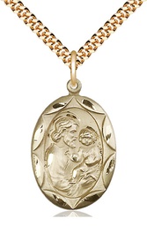 [0801KGF/24G] 14kt Gold Filled Saint Joseph Pendant on a 24 inch Gold Plate Heavy Curb chain