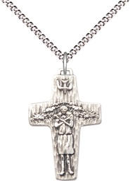 [0569SS/18S] Sterling Silver Papal Crucifix Pendant on a 18 inch Light Rhodium Light Curb chain