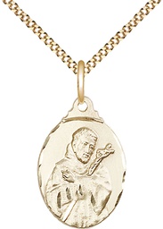 [0599FCGF/18G] 14kt Gold Filled Saint Francis Pendant on a 18 inch Gold Plate Light Curb chain