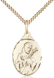 [0599FCGF/18G] 14kt Gold Filled Saint Francis Pendant on a 18 inch Gold Plate Light Curb chain