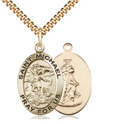 [4027GF/24G] 14kt Gold Filled Saint Michael the Archangel Pendant on a 24 inch Gold Plate Heavy Curb chain