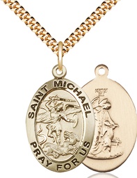 [4027GF/24G] 14kt Gold Filled Saint Michael the Archangel Pendant on a 24 inch Gold Plate Heavy Curb chain
