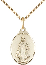 [0599IGF/18G] 14kt Gold Filled Infant of Prague Pendant on a 18 inch Gold Plate Light Curb chain