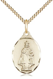 [0599IGF/18G] 14kt Gold Filled Infant of Prague Pendant on a 18 inch Gold Plate Light Curb chain