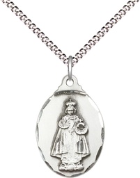 [0599ISS/18S] Sterling Silver Infant of Prague Pendant on a 18 inch Light Rhodium Light Curb chain