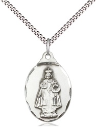 [0599ISS/18S] Sterling Silver Infant of Prague Pendant on a 18 inch Light Rhodium Light Curb chain