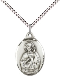 [0599JSS/18S] Sterling Silver Saint Jude Pendant on a 18 inch Light Rhodium Light Curb chain