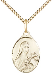 [0599TGF/18G] 14kt Gold Filled Saint Theresa Pendant on a 18 inch Gold Plate Light Curb chain