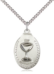 [0599WSS/18S] Sterling Silver Communion Pendant on a 18 inch Light Rhodium Light Curb chain