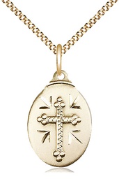 [0599YGF/18G] 14kt Gold Filled Cross Pendant on a 18 inch Gold Plate Light Curb chain