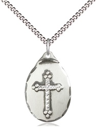 [0599YSS/18S] Sterling Silver Cross Pendant on a 18 inch Light Rhodium Light Curb chain