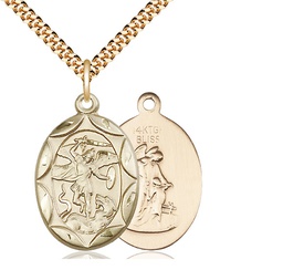 [0801RGF/24G] 14kt Gold Filled Saint Michael the Archangel Pendant on a 24 inch Gold Plate Heavy Curb chain