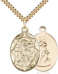 [0801RGF/24G] 14kt Gold Filled Saint Michael the Archangel Pendant on a 24 inch Gold Plate Heavy Curb chain
