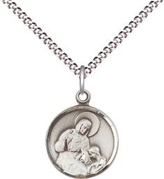 [0601ASS/18S] Sterling Silver Saint Ann Pendant on a 18 inch Light Rhodium Light Curb chain