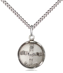 [0601BASS/18S] Sterling Silver Baptism Pendant on a 18 inch Light Rhodium Light Curb chain