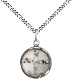 [0601BASS/18S] Sterling Silver Baptism Pendant on a 18 inch Light Rhodium Light Curb chain