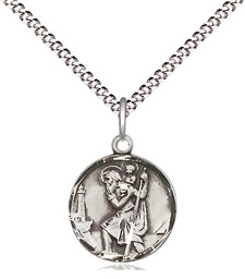 [0601CSS/18S] Sterling Silver Saint Christopher Pendant on a 18 inch Light Rhodium Light Curb chain