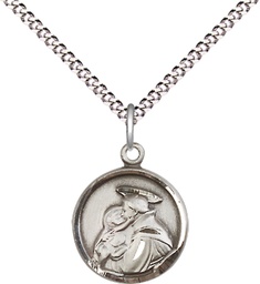 [0601DSS/18S] Sterling Silver Saint Anthony Pendant on a 18 inch Light Rhodium Light Curb chain