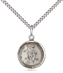 [0601ESS/18S] Sterling Silver Guardian Angel Pendant on a 18 inch Light Rhodium Light Curb chain