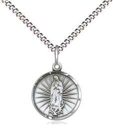 [0601FSS/18S] Sterling Silver Our Lady of Guadalupe Pendant on a 18 inch Light Rhodium Light Curb chain