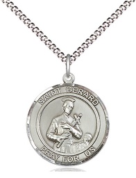 [8042RDSS/18S] Sterling Silver Saint Gerard Pendant on a 18 inch Light Rhodium Light Curb chain